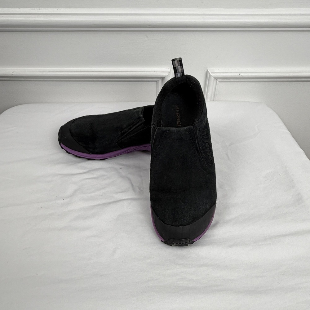 Merrell Jungle Moc Black Suede Purple Slip On Shoes‎ Womens Loafers J60788